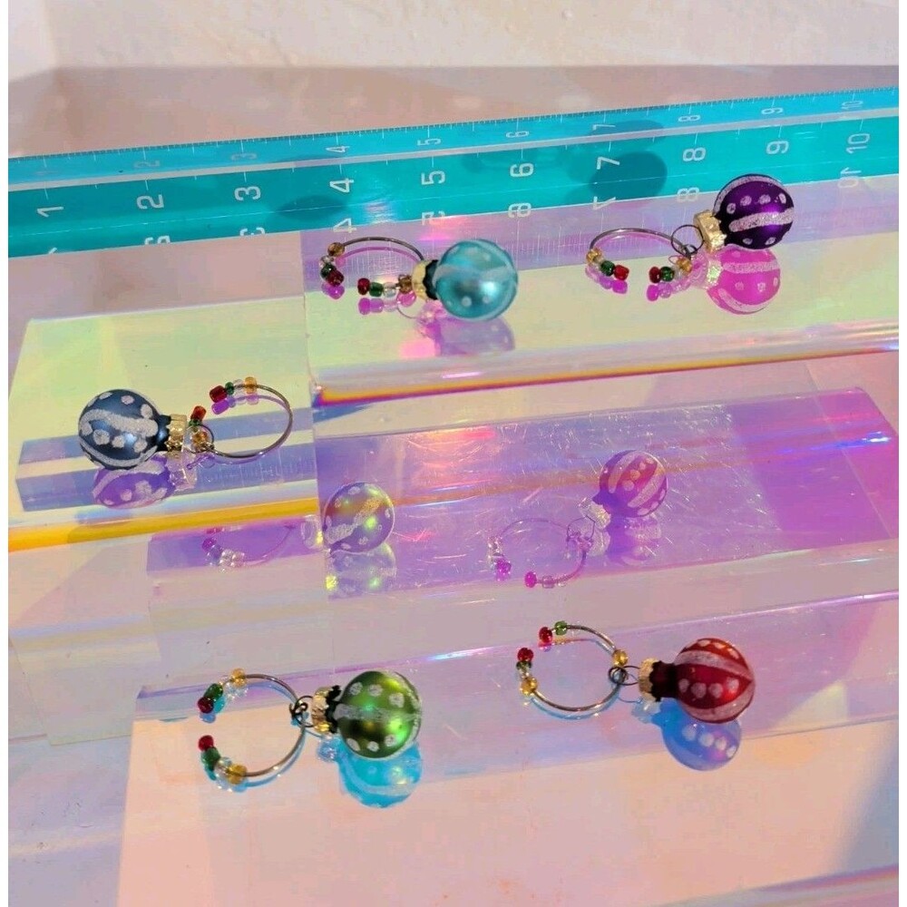 Vintage Christmas Ball Ornament Wine Glass Charms Set of 6 Beaded Markers